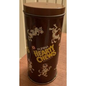 Vintage 1988‎ Purina Hearty Chews Dog Snack Treats Advertising Tin Can RALSTON